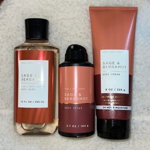 BBW MENS 3pc set Body Wash/cream/spray Sage & Bergamot